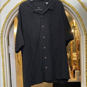Tommy Bahama Black Casual Palm Print Button Down Shirt 100% Silk Size 4XLB